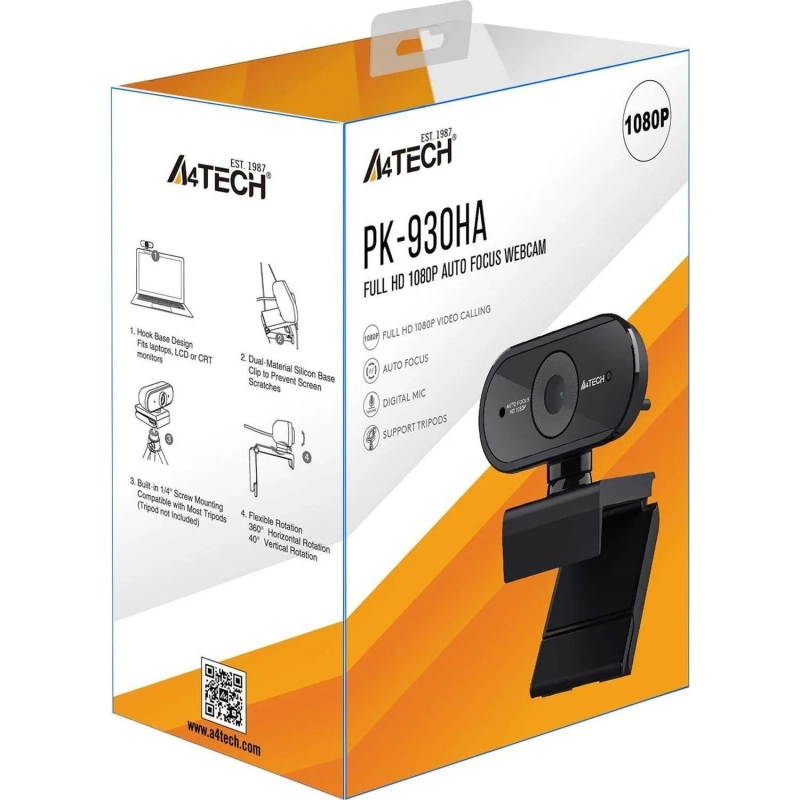 Веб-камера A4Tech PK-930HA черный 2Mpix (1920x1080) USB2.0 с микрофоном