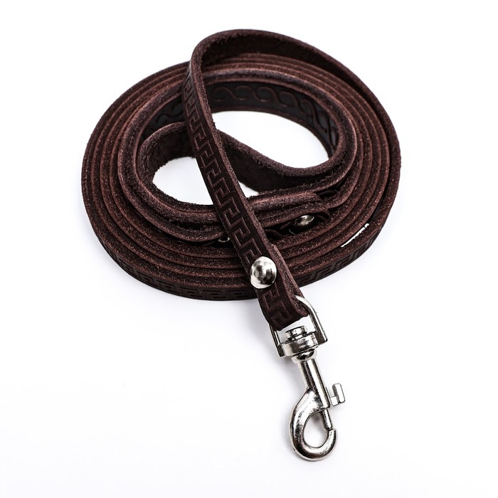 Поводок кожаный тисненый однослойный, 1.4 м х 0,8 см, коричневый Поводок кожаный тисненый однослойный, 1.4 м х 0,8 см, коричневый