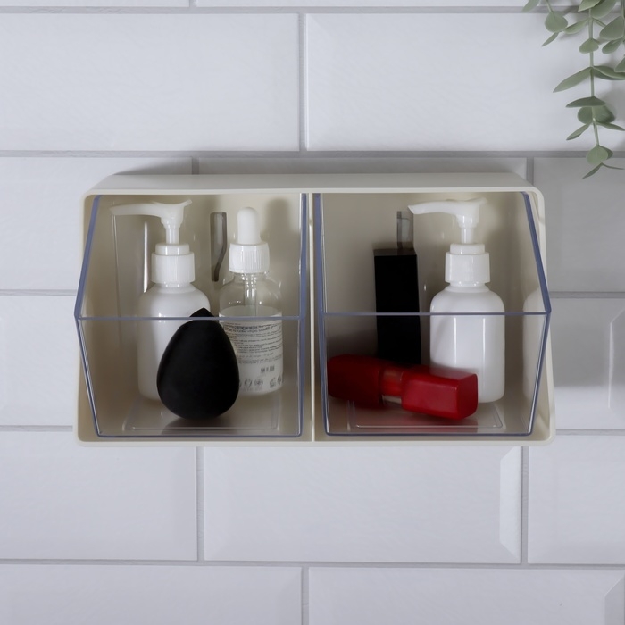 Органайзер для хранения, подвесной, 2 секции, 22,5 × 13,5 × 12 см, цвет молочный/прозрачный