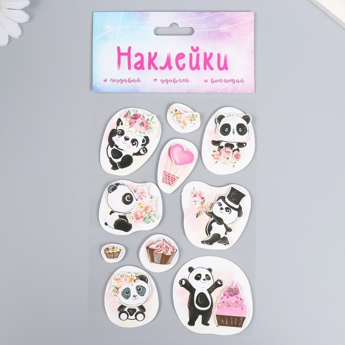 Наклейка картон 2 слоя Наклейка картон 2 слоя "Цветочные панды" 17х12 см