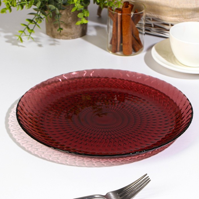 Тарелка плоская стеклянная «Идиллия», d=25 см, цвет лилак Тарелка плоская стеклянная «Идиллия», d=25 см, цвет лилак