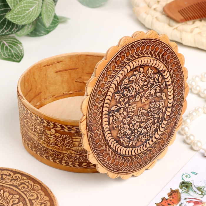 Шкатулка  Шкатулка "Вьюнок", 100 х 40 мм, береста