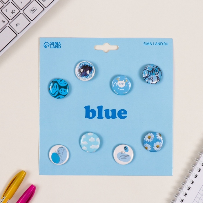Значки закатные набор 8 шт d=25 мм Значки закатные набор 8 шт d=25 мм "Голубые" 16,5х17 см