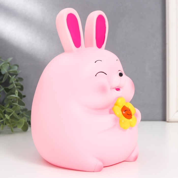 Копилка пластик Копилка пластик "Зайчик - пухляш с сердцем/цветком" МИКС 16х15,5х23 см