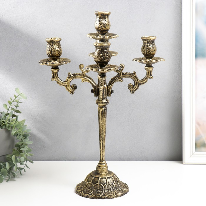 Подсвечник металл на 5 свечей Подсвечник металл на 5 свечей "Королевский" золотая патина 43х29х29 см