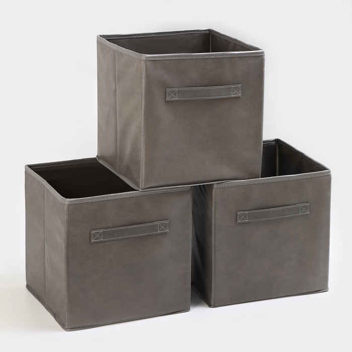 Короб для хранения, 28×28×28 см, набор 3 шт, цвет серый Короб для хранения, 28×28×28 см, набор 3 шт, цвет серый