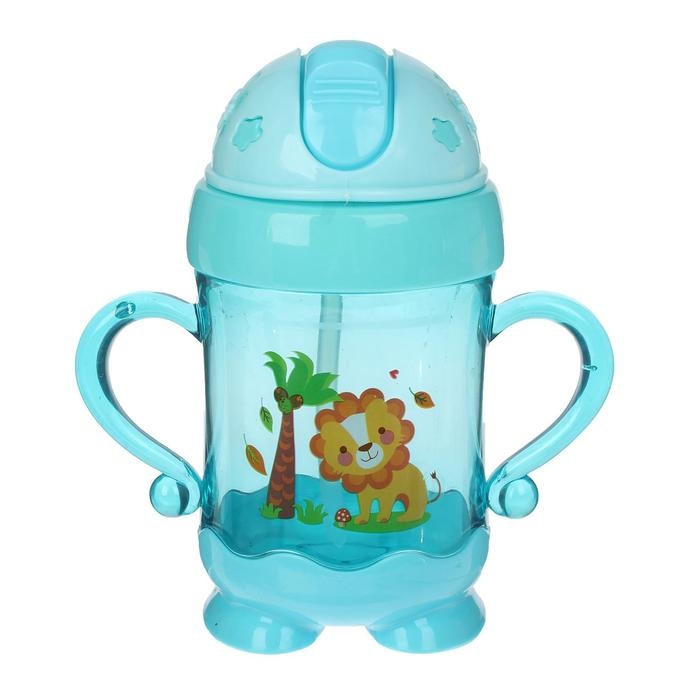 Поильник детский с силиконовой трубочкой, 220 мл., с ручками, цвет МИКС Поильник детский с силиконовой трубочкой, 220 мл., с ручками, цвет МИКС