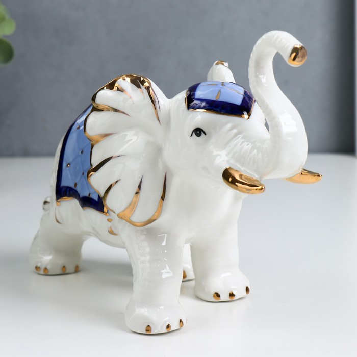 Сувенир керамика Сувенир керамика "Белый слон с попоной с кисточками" синий с золотом 21х14х8,5 см
