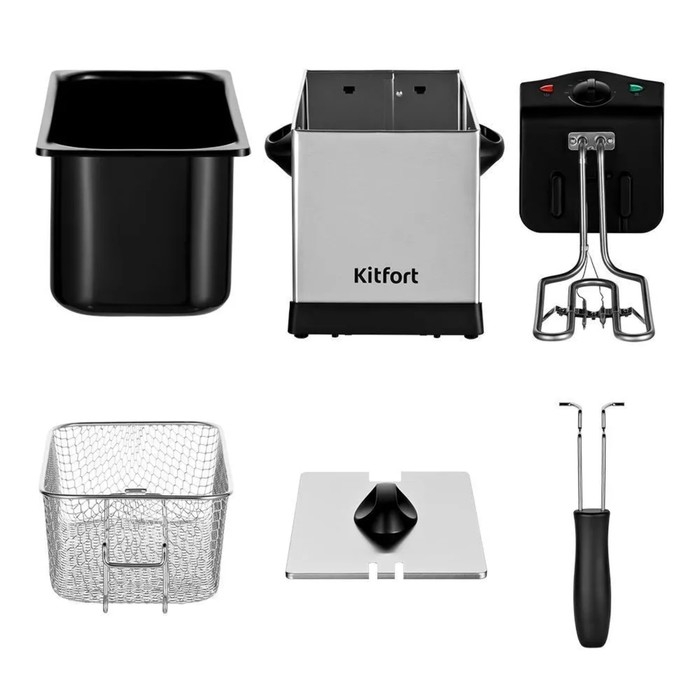 Фритюрница Kitfort KT-4051, 2000 Вт, 6/2 л, 130-190 °C, серебристо-чёрная Фритюрница Kitfort KT-4051, 2000 Вт, 6/2 л, 130-190 °C, серебристо-чёрная