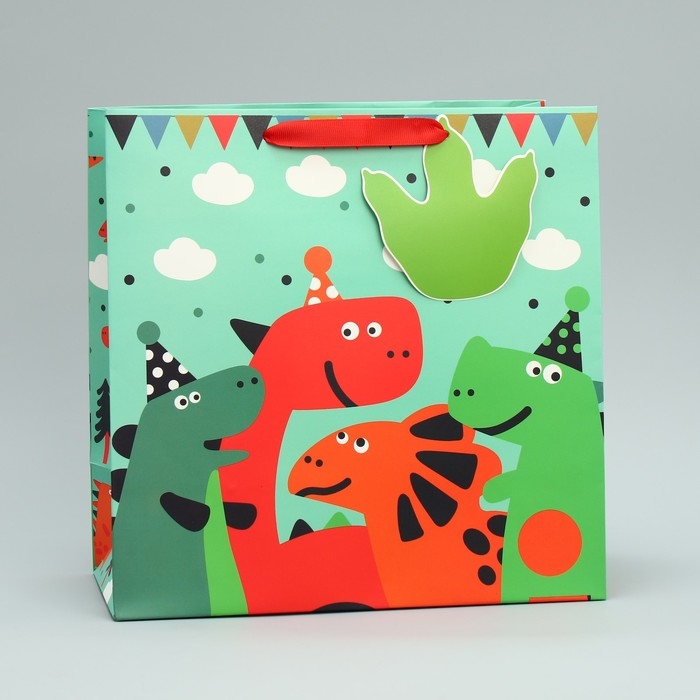 Пакет подарочный, упаковка, &laquo;Динозавр: Весёлый праздник&raquo;, 26.5 х 26.5 х 13 см,