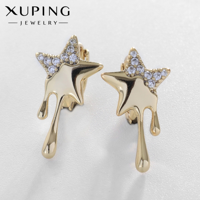 Серьги-кольца XUPING тающая звезда, цвет белый в золоте, d=2 см Серьги-кольца XUPING тающая звезда, цвет белый в золоте, d=2 см