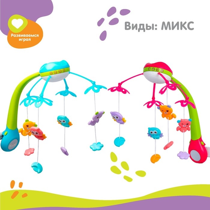 Мобиль музыкальный на кроватку «Яркие птички», с ночником + пульт, цвет МИКС Мобиль музыкальный на кроватку «Яркие птички», с ночником + пульт, цвет МИКС