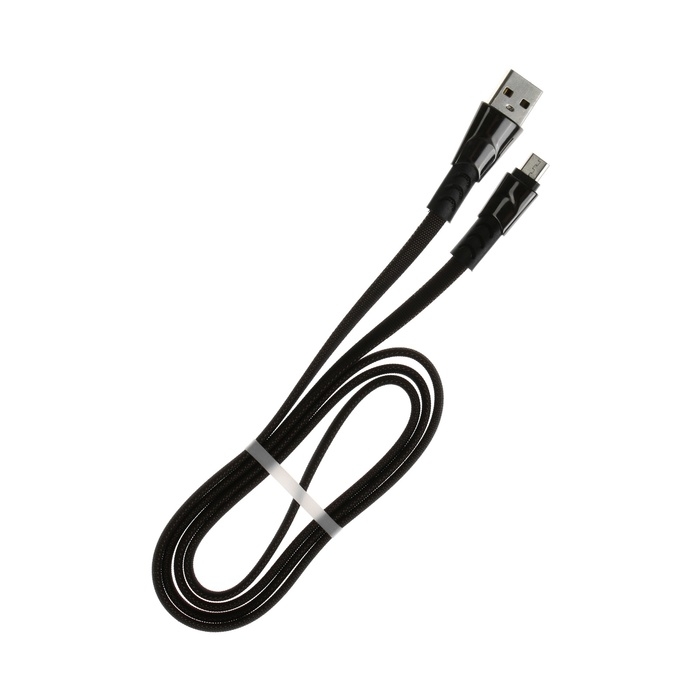 Кабель MicroUSB - USB, 2.4 А, оплётка ткань, плоский, 1 метр, чёрный Кабель MicroUSB - USB, 2.4 А, оплётка ткань, плоский, 1 метр, чёрный