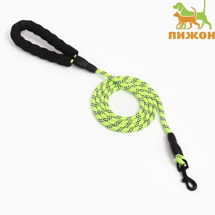 Поводок светоотражающий круглый, с эргономической ручкой, 180 х 0,8 см, зелёный Поводок светоотражающий круглый, с эргономической ручкой, 180 х 0,8 см, зелёный