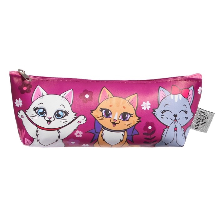 Пенал мягкий 1 отделение, 80 х 190 х 40 мм, объёмный, искусственная кожа, Пенал мягкий 1 отделение, 80 х 190 х 40 мм, объёмный, искусственная кожа, "Миленькие котята"