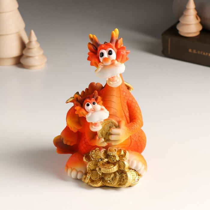 Копилка полистоун Копилка полистоун "Дракон с малышом, с золотыми монетами" 10,2х8,8х14 см