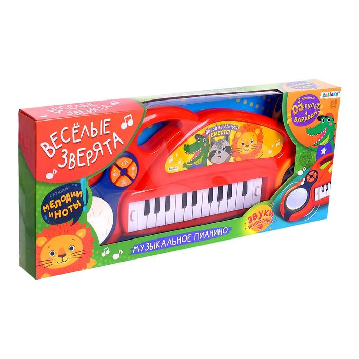 Музыкальное пианино «Весёлые зверята», звук, свет, цвет красный