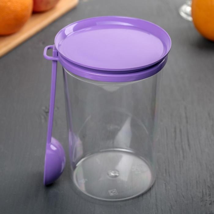 Банка для сыпучих продуктов, 700 мл, с ложкой, прозрачная, крышка МИКС Банка для сыпучих продуктов, 700 мл, с ложкой, прозрачная, крышка МИКС