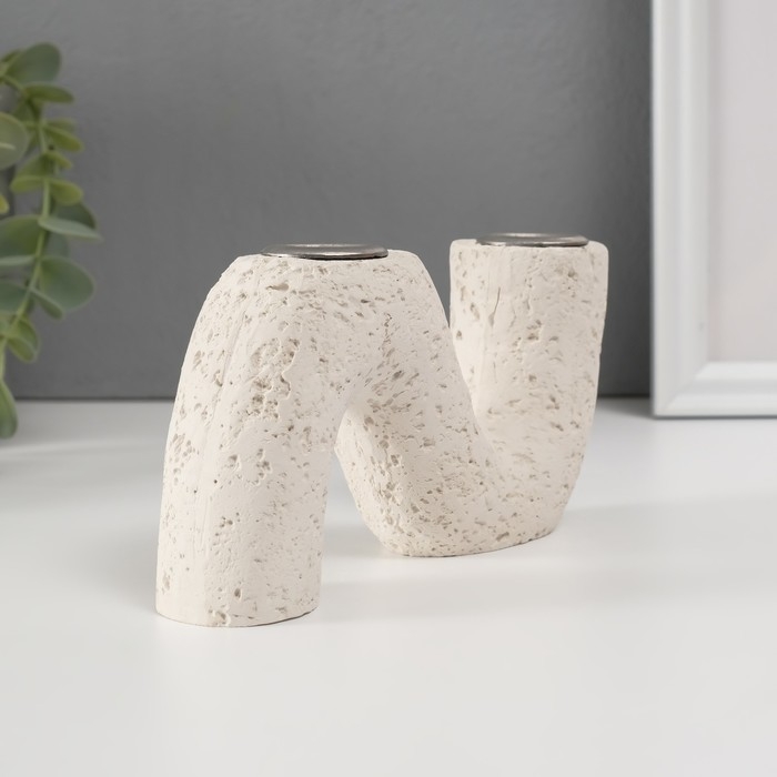 Подсвечник гипс, металл на 2 свечи Подсвечник гипс, металл на 2 свечи "Абстракция. Волна" d=2,5 см 3,5х16,5х8,7 см