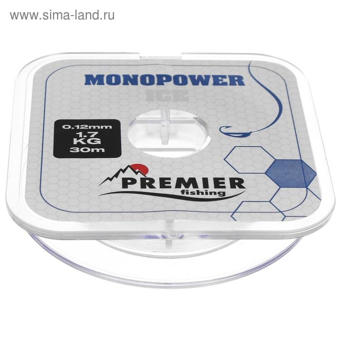Леска PREMIER fishing MONOPOWER ICE, диаметр 0.12 мм, тест 1.7 кг, 30 м, нейлон, прозрачная Леска PREMIER fishing MONOPOWER ICE, диаметр 0.12 мм, тест 1.7 кг, 30 м, нейлон, прозрачная