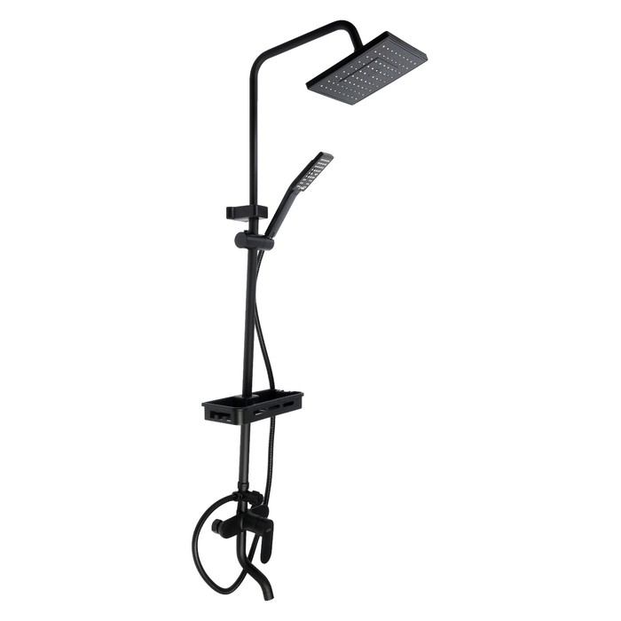 Душевая система ZEIN Z3860, смеситель, тропическая и ручная лейка, полка, латунь, черная Душевая система ZEIN Z3860, смеситель, тропическая и ручная лейка, полка, латунь, черная