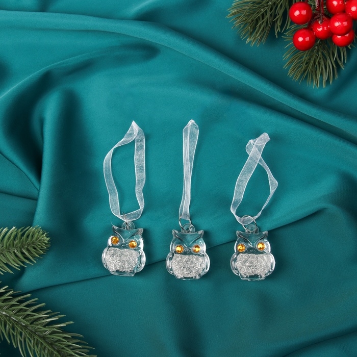 Украшение ёлочное Украшение ёлочное "Совушки " (набор 3 шт) 3,5х3 см, прозрачный
