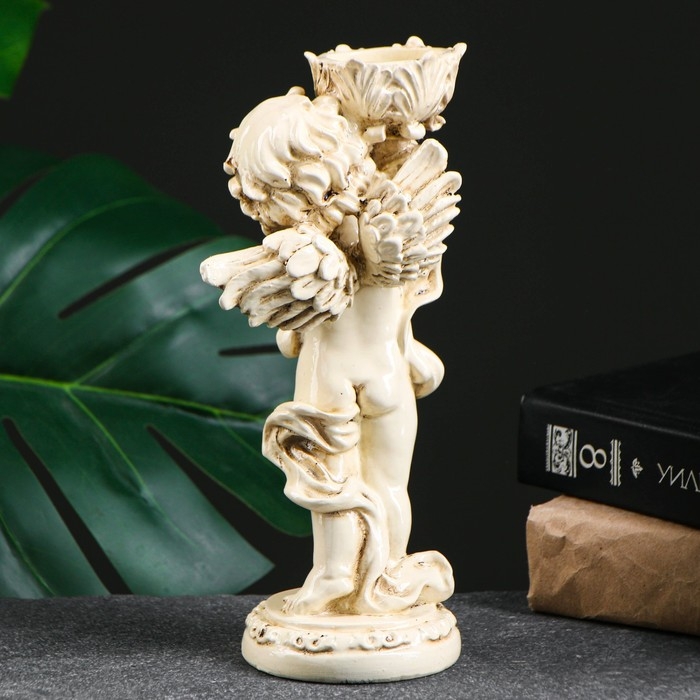 Подсвечник  Подсвечник "Ангелочек" в правой руке, слоновая кость 14х8х22см