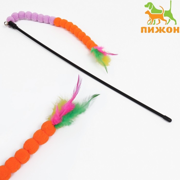 Дразнилка-удочка  Дразнилка-удочка "Гусеница с перьями", ручка 65 см, фиолетовая/оранжевая
