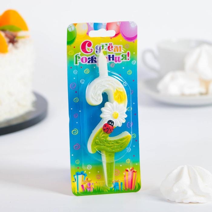 Свеча для торта Свеча для торта "Ромашки", 10,2 см, разноцветная цифра "2"