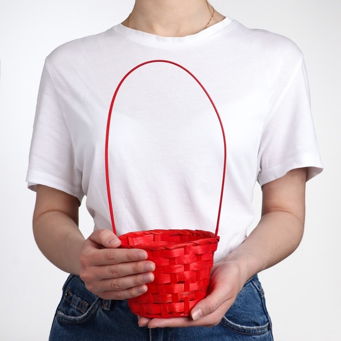Корзина плетеная, бамбук, D13xH9.5/28 см, красный Корзина плетеная, бамбук, D13xH9.5/28 см, красный