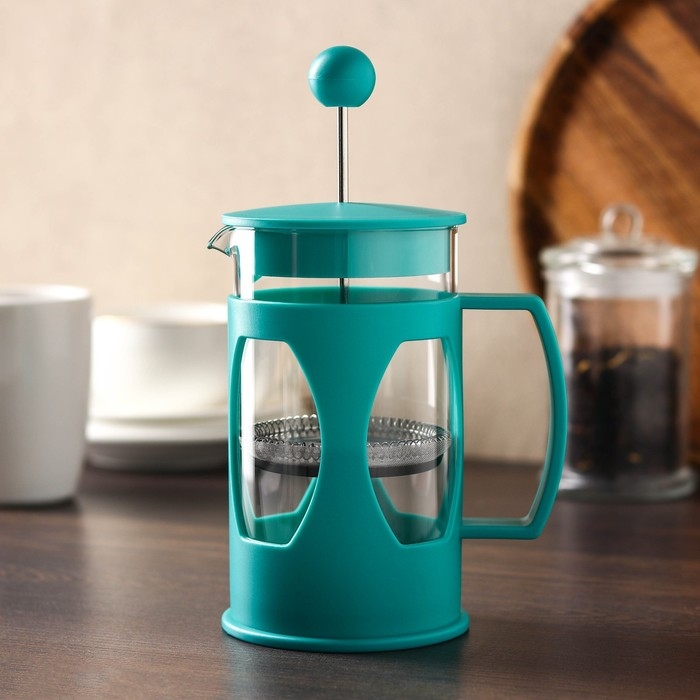 Чайник заварочный френч - пресс Доляна «Оливер», 600 мл, стекло, цвет бирюзовый Чайник заварочный френч - пресс Доляна «Оливер», 600 мл, стекло, цвет бирюзовый