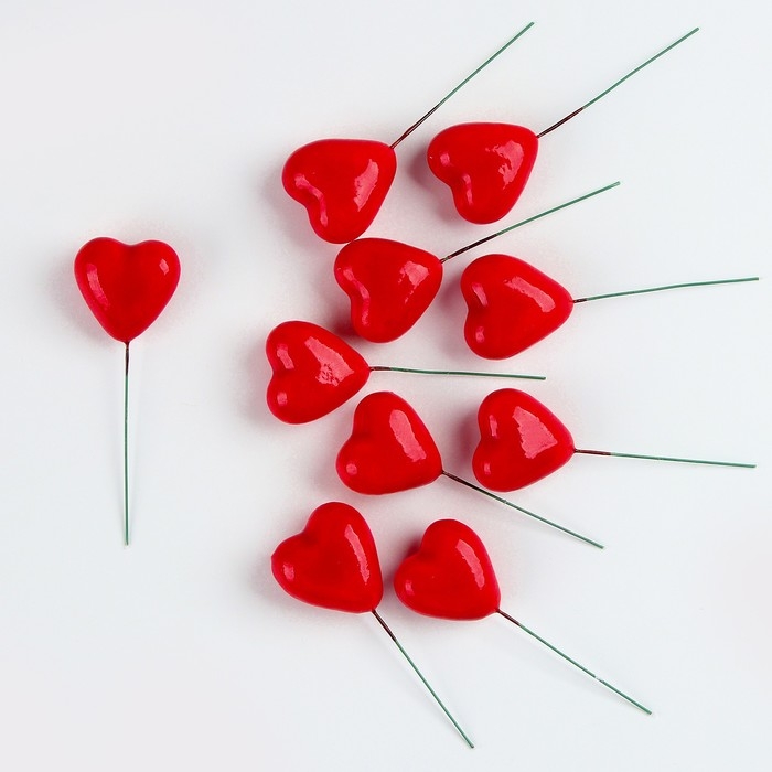 Набор топперов на проволоке «Сердце», набор 10 шт., размер 1 шт. — 4 × 2,5 × 10 см Набор топперов на проволоке «Сердце», набор 10 шт., размер 1 шт. — 4 × 2,5 × 10 см