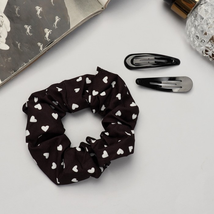 Набор для волос Набор для волос "Эмилия" (резинка, 2 невидимки 4,5 см) сердечки, чёрный