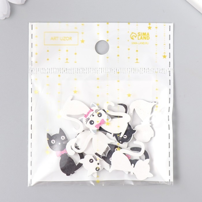 Декор для творчества дерево "Кошки чёрные и белые" набор 10 шт 2,5х2,5 см