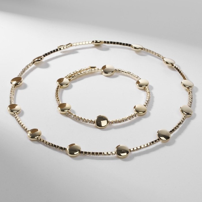 Набор 2 предмета колье, браслет «Ноэль» диски, цвет белый в золоте Набор 2 предмета колье, браслет «Ноэль» диски, цвет белый в золоте