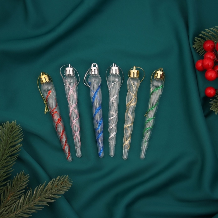 Украшение ёлочное Украшение ёлочное "Сосулька Космин" (набор 6 шт) 11,5х1 см, прозрачный микс