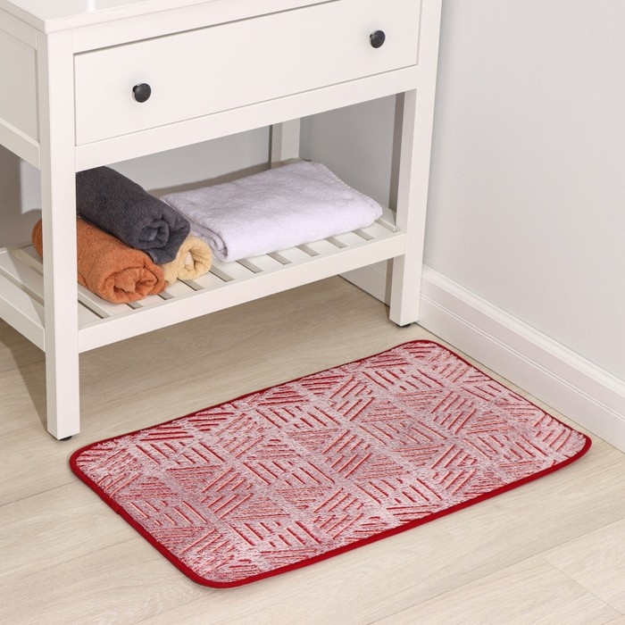 Коврик для ванной светящийся в темноте «Светящиеся грани», 50×80 см, цвет бордовый Коврик для ванной светящийся в темноте «Светящиеся грани», 50×80 см, цвет бордовый