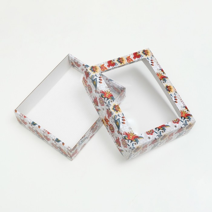 Коробка подарочная крышка-дно Коробка подарочная крышка-дно "Цветы", с окном, 18 х 15 х 5 см