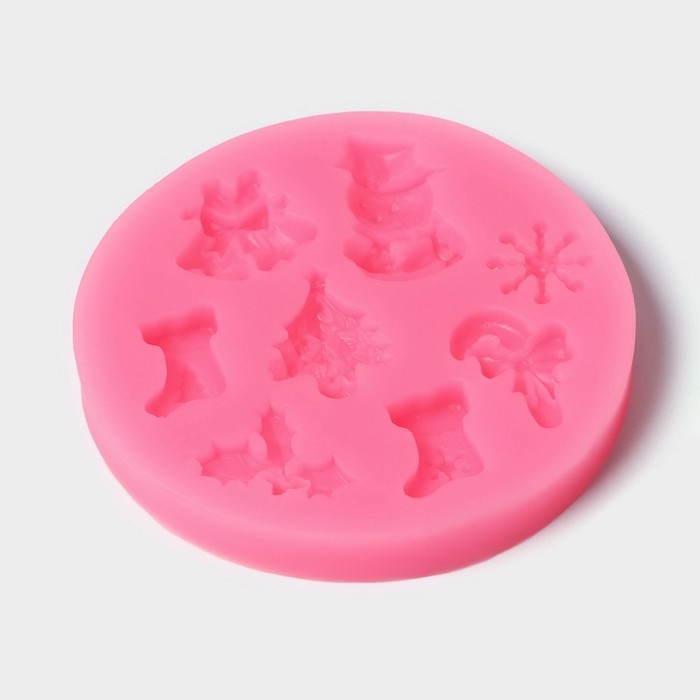 Молд новогодний «Новогодняя атрибутика», силикон, 6,5×6,5 см, цвет розовый Молд новогодний «Новогодняя атрибутика», силикон, 6,5×6,5 см, цвет розовый