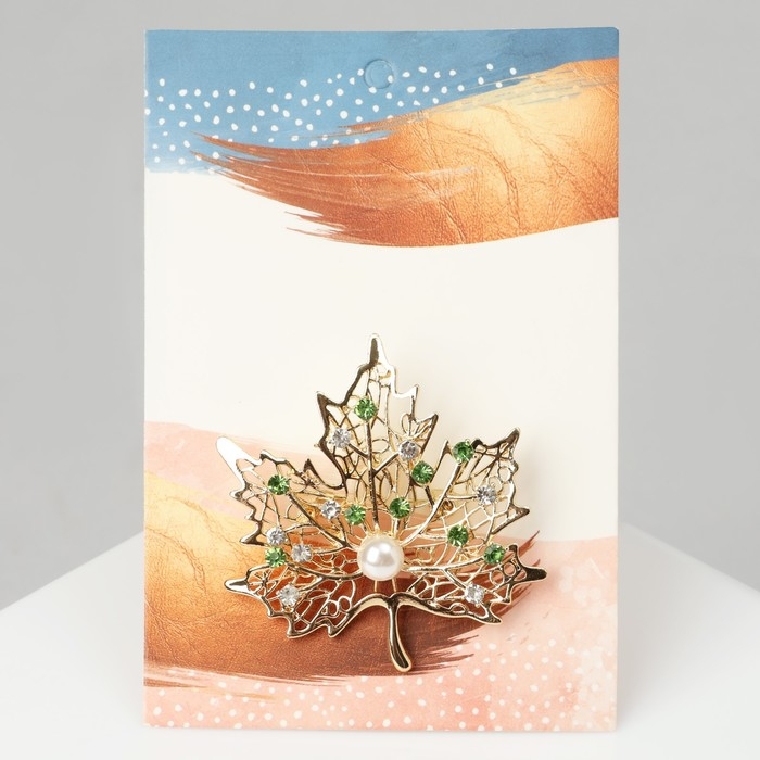 Брошь «Лист кленовый», цвет бело-зелёный в золоте Брошь «Лист кленовый», цвет бело-зелёный в золоте