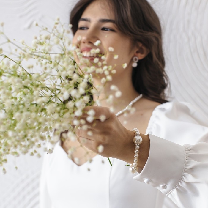 Браслет жемчуг «Невеста» со стразами, шар №8,16, цвет молочный, d=5,5 см Браслет жемчуг «Невеста» со стразами, шар №8,16, цвет молочный, d=5,5 см