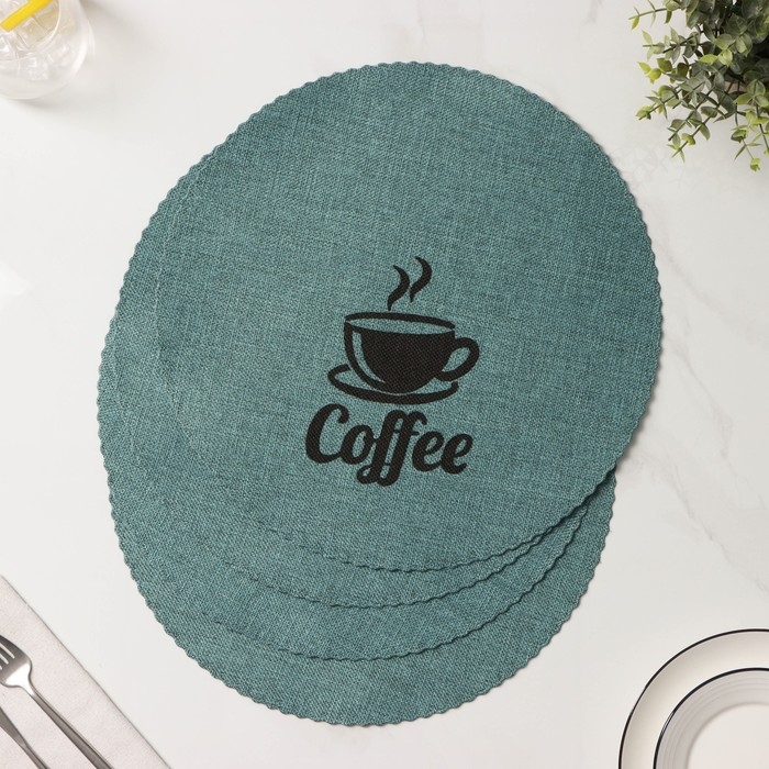Салфетки сервировочные на стол Доляна Coffee, 4 шт, d=37 см, цвет бирюзовый Салфетки сервировочные на стол Доляна Coffee, 4 шт, d=37 см, цвет бирюзовый