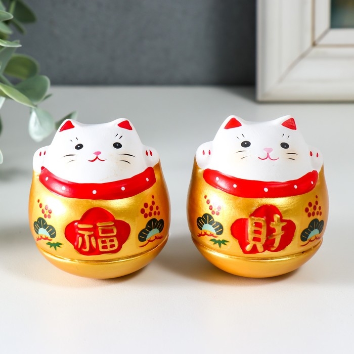 Сувенир неваляшка керамика Сувенир неваляшка керамика "Манэки-нэко в бочонке"МИКС 5х5х6 см