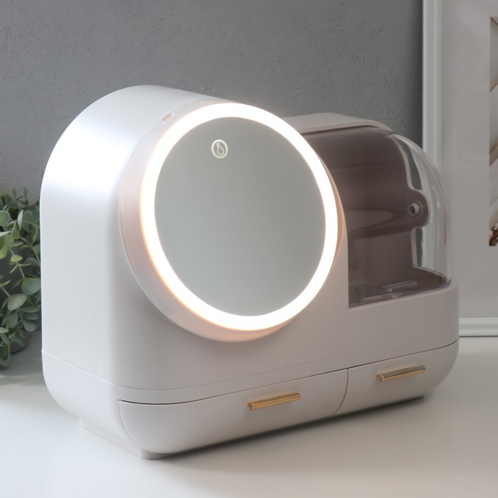 Шкатулка для косметики пластик, зеркало с подсветкой Шкатулка для косметики пластик, зеркало с подсветкой "Белоснежная" 37,5х22х31 см