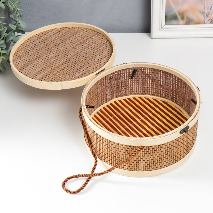 Шкатулка бамбук Шкатулка бамбук "Круглая" со шнуром 10х22х22 см