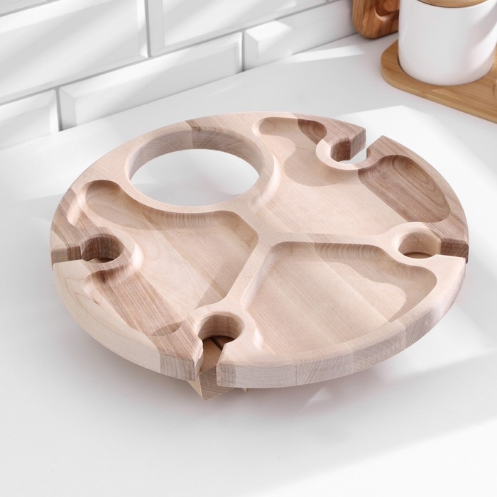 Столик - поднос с менажницей и складными ножками D=30x2,8 см, береза Столик - поднос с менажницей и складными ножками D=30x2,8 см, береза