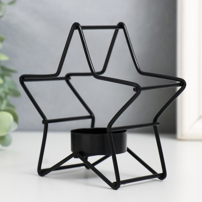 Подсвечник металл на 1 свечу "Звезда" d-3,8 см чёрный 12х5х11,8 см