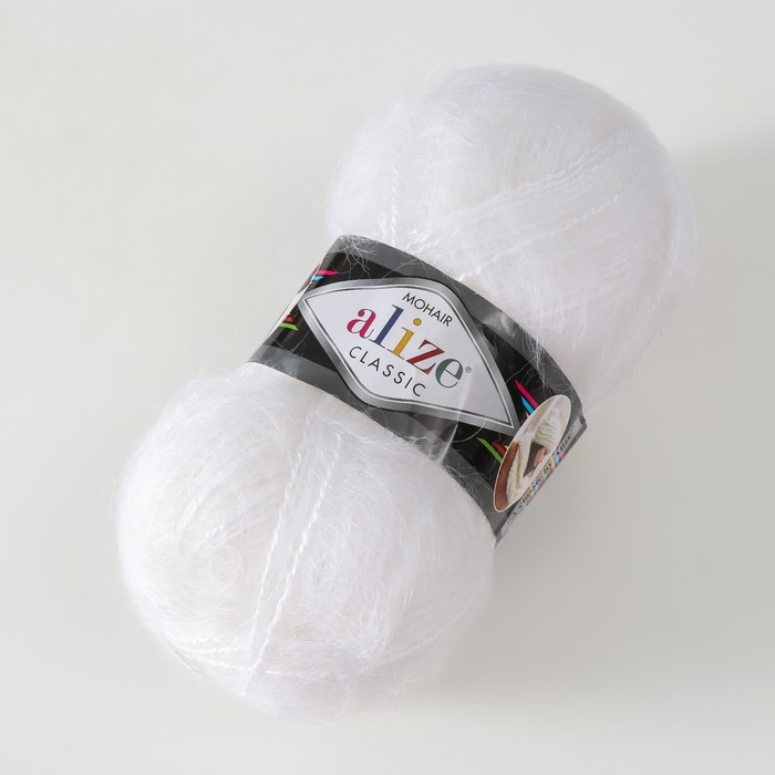 Пряжа Пряжа "Mohair classic" 25% мохер, 24% шерсть, 51% акрил 200м/100гр (55 белый)