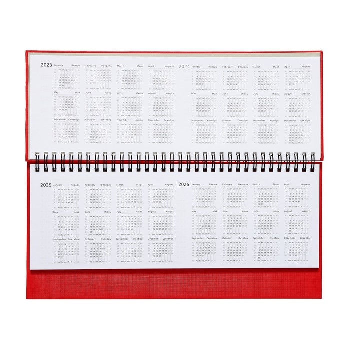 Планинг датированный 2024 года, 294 х 142 мм, 64 листа, на гребне, Attomex.Lancaster, твёрдая обложка балакрон, блок 70 г/м2, красный