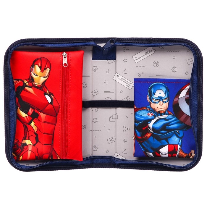 Пенал каркасный, 1 секция, 140х210х40 мм, откидной карман, тканевый, Мстители Пенал каркасный, 1 секция, 140х210х40 мм, откидной карман, тканевый, Мстители